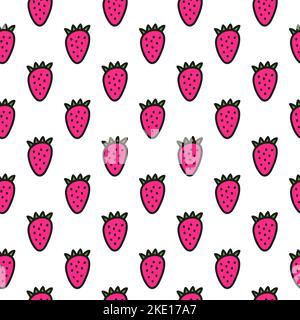 Einfaches Nahtloses Muster mit kritzelfarbenen Erdbeeren. Stock Vektor