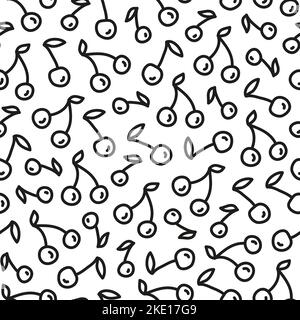 Schwarz-weiß nahtloses Muster mit Doodle umrandet Kirschen. Stock Vektor