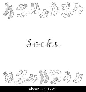Poster mit umrissene Doodle Socken und Platz für Text. Stock Vektor