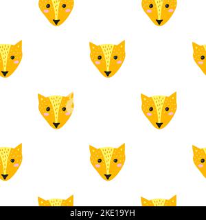 Niedliche nahtlose Muster mit Doodle orange Fuchs Gesichter. Stock Vektor