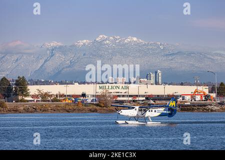 Turbo Beaver schwimmt auf einem Arm des Fraser River in Richmond, British Columbia, Kanada, zum Start Stockfoto