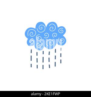 Nette skandinavische Regenwolke für Kinderplakate, Kinderkunst, Boho-Karten, Babydusche, Textil isoliert auf weißem Hintergrund. Stock Vektor