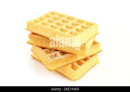 Stapel von belgischen Waffeln auf weißem Hintergrund Stockfoto