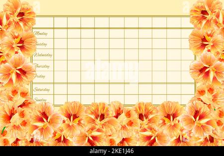 Zeitplan wöchentlicher Zeitplan mit Frühlingsblumen Brunnenkresse Gemüse vintage Vektor Illustration editierbare Hand zeichnen Stock Vektor