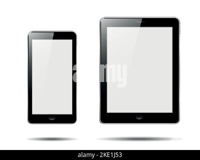 Realistische Tablet-pc-Modell mit leerem Bildschirm. Tablet und realistische Smartphone-Modell isoliert auf weißem Hintergrund. Tablet verschiedenen Winkeln Ansichten Stock Vektor