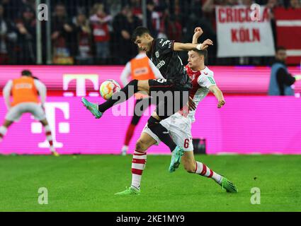 Köln, Deutschland. 09. Nov, 2022. firo : 11/09/2022, Fußball, Fußball, 1. Liga, 1. Bundesliga, Saison 2022/2023, 1. FC Köln - Bayer 04 Leverkusen PALACIOS, Leverkusen links gegen MARTEL/dpa/Alamy Live News Stockfoto