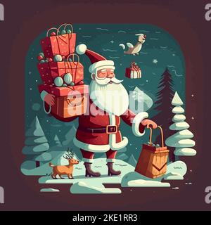 Ein Vektorbild des Weihnachtsmanns, der Geschenke bringt Stock Vektor
