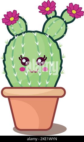 Eine Vertikale süßer Kawaii-Kaktus-Pflanze mit einer glücklichen Gesichtslippe Stock Vektor
