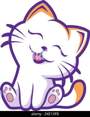 Eine süße Kawaii-Cartoon-Figur eines lächelnden Kätzchens auf weißem Hintergrund Stock Vektor