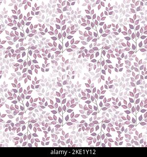 Aquarell-Nahtloses Muster mit Zweigen abstrakt lila Blätter. Botanische Cliparts im Herbst Stockfoto