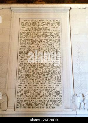 Das Lincoln Memorial ist ein nationales Denkmal der USA, das zu Ehren des Präsidenten der Vereinigten Staaten von 16., Abraham Lincoln, errichtet wurde. Stockfoto