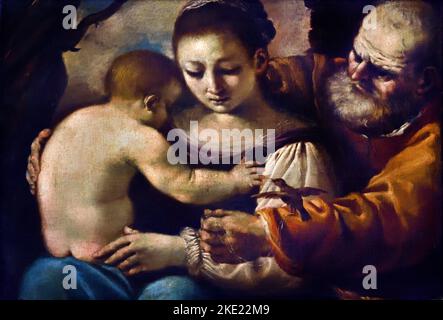 Santa Famiglia - Heilige Familie, von Giovanni Francesco Barbieri GUERCINO Le Guerchin 1591-1666 Italien Italienisch Palazzo Pitti Florenz, Italien, Italienisch. Stockfoto