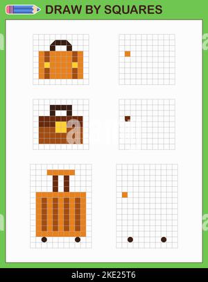 Zeichnen Sie durch Quadrate. Kopieren Sie das Bild. Spiel für Kinder. Stock Vektor