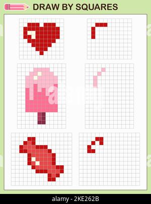 Zeichnen Sie durch Quadrate. Kopieren Sie das Bild. Spiel für Kinder. Stock Vektor