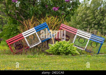 Lackierte akadische Flaggen Farben, Grande Anse, New Brunswick NB, Kanada Stockfoto
