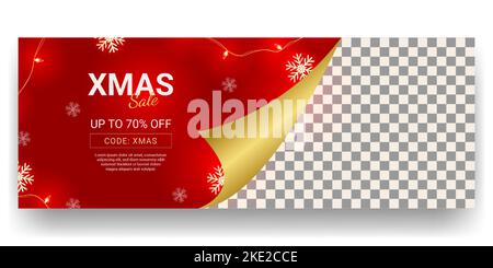 Weihnachtsbanner mit realistischer roter Dekoration Stock Vektor
