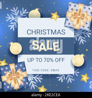 Weihnachtsbanner mit blauer Dekoration Stock Vektor