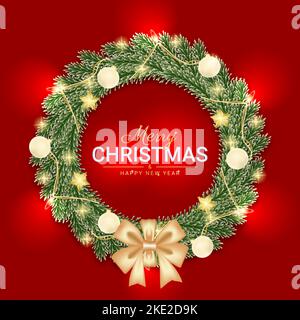 Realistischer Weihnachtskranz mit schöner Glühbirne Dekoration Stock Vektor