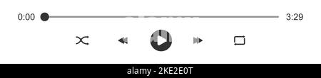 Lade-Leiste für Audio- oder Videoplayer mit Zeitschieber. Tasten für Wiedergabe, Zufallswiedergabe, Wiederholung, Rücklauf und Schnellvorlauf. Einfache Vorlage für die Benutzeroberfläche des Media Player-Wiedergabefelds. Vektorgrafik Stock Vektor