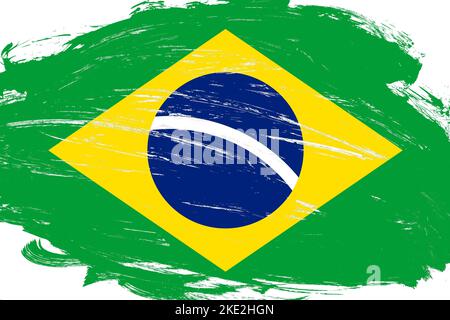 Distressed Schlaganfall Pinsel bemalt brasilien Flagge auf weißem Hintergrund Stockfoto