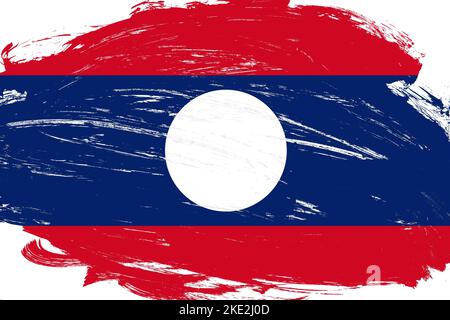 Distressed Schlaganfall Pinsel gemalt laos Flagge auf weißem Hintergrund Stockfoto