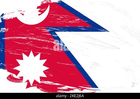 Verzweifelter Pinselstrich gemalt nepal Flagge auf weißem Hintergrund Stockfoto