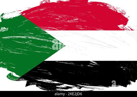 Distressed Schlaganfall Pinsel gemalt sudan Flagge auf weißem Hintergrund Stockfoto