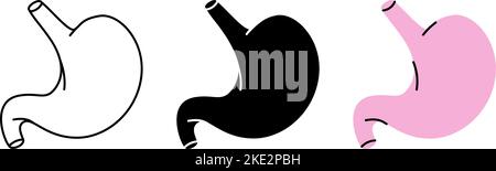 Satz von menschlichen Magen Symbole. Symbole für den menschlichen Magen in Farbe, Schwarz und dünnen Linien. Vektorgrafik. Symbole für menschliche Organe Stock Vektor