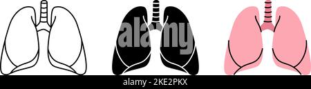 Satz von Symbolen der menschlichen Lunge. Symbole der menschlichen Lunge in Farbe, Schwarz und dünnen Linien. Vektorgrafik. Symbole für menschliche Organe Stock Vektor