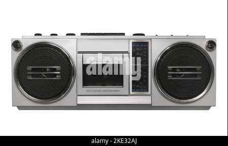 Retro Ghetto Blaster isoliert auf weiß. Beschneidungspfad enthalten. Stockfoto