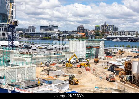 Barangaroo im Stadtzentrum von Sydney und Bauarbeiten in Barangaroo, Stadtzentrum von Sydney, Entwicklung und Schaffung von Arbeitsplätzen, NSW, Australien Stockfoto