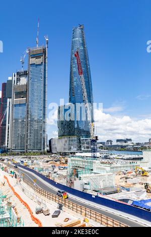 Barangaroo im Stadtzentrum von Sydney und Bauarbeiten in Barangaroo, Stadtzentrum von Sydney, Entwicklung und Schaffung von Arbeitsplätzen, NSW, Australien Stockfoto