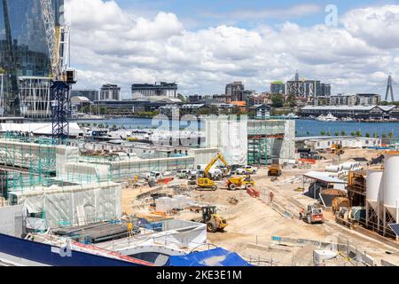 Barangaroo im Stadtzentrum von Sydney und Bauarbeiten in Barangaroo, Stadtzentrum von Sydney, Entwicklung und Schaffung von Arbeitsplätzen, NSW, Australien Stockfoto