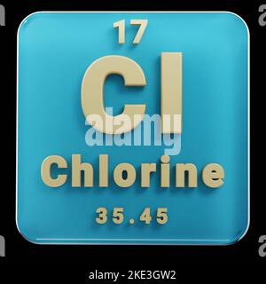 Schöne abstrakte Illustrationen stehen schwarz und rot CL Element des Periodensystems. Modernes Design mit goldenen Elementen, 3D Rendering illustrati Stockfoto