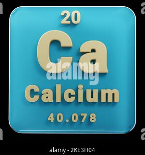 Schöne abstrakte Illustrationen stehen schwarz und rot Calcium Element des Periodensystems. Modernes Design mit goldenen Elementen, 3D Rendering illus Stockfoto