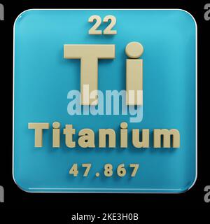 Schöne abstrakte Illustrationen stehen schwarz und rot Titanelement des Periodensystems. Modernes Design mit goldenen Elementen, 3D Rendering illu Stockfoto