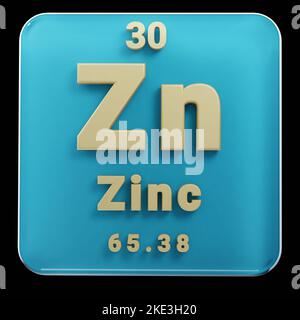 Schöne abstrakte Illustrationen stehen schwarz und rot Zinkelement des Periodensystems. Modernes Design mit goldenen Elementen, 3D Rendering illustraa Stockfoto