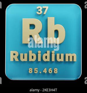 Schöne abstrakte Illustrationen stehen schwarz und rot Rubidium Element des Periodensystems. Modernes Design mit goldenen Elementen, 3D Rendering illu Stockfoto