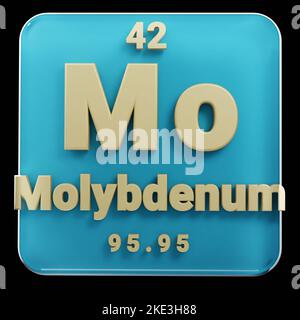 Schöne abstrakte Illustrationen stehen schwarz und rot Molybdän Element des Periodensystems. Modernes Design mit goldenen Elementen, 3D Rendering il Stockfoto