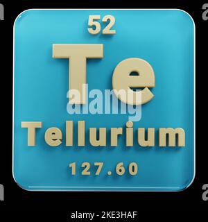 Schöne abstrakte Illustrationen stehen schwarz und rot Tellurium Element des Periodensystems. Modernes Design mit goldenen Elementen, 3D Rendering ill Stockfoto