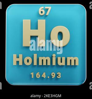Schöne abstrakte Illustrationen stehen schwarz und rot Holmium Element des Periodensystems. Modernes Design mit goldenen Elementen, 3D Rendering illus Stockfoto