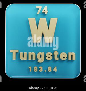 Schöne abstrakte Illustrationen stehen schwarz und rot Wolfram Element des Periodensystems. Modernes Design mit goldenen Elementen, 3D Rendering illu Stockfoto