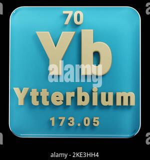 Schöne abstrakte Illustrationen stehen schwarz und rot Ytterbium Element des Periodensystems. Modernes Design mit goldenen Elementen, 3D Rendering ill Stockfoto