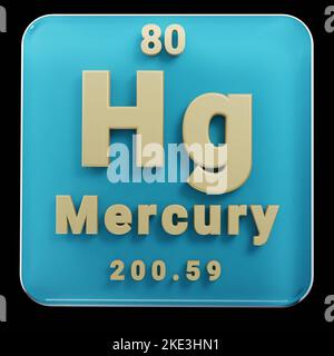 Schöne abstrakte Illustrationen stehen schwarz und rot Merkur Element des Periodensystems. Modernes Design mit goldenen Elementen, 3D Rendering illus Stockfoto