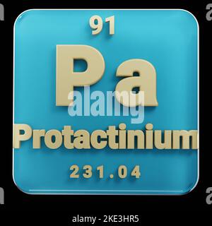 Schöne abstrakte Illustrationen stehen schwarz und rot Protactinium Element des Periodensystems. Modernes Design mit goldenen Elementen, 3D Rendering Stockfoto