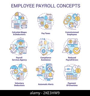 Symbole für das Konzept der Gehaltsabrechnung für Mitarbeiter festgelegt Stock Vektor