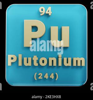 Schöne abstrakte Illustrationen stehen schwarz und rot Plutonium Element des Periodensystems. Modernes Design mit goldenen Elementen, 3D Rendering illu Stockfoto