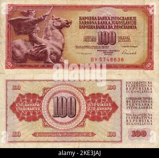 Zentralbank der Sozialistischen Bundesrepublik Jugoslawien 100 Dinara Banknote, Belgrad 1986 Stockfoto