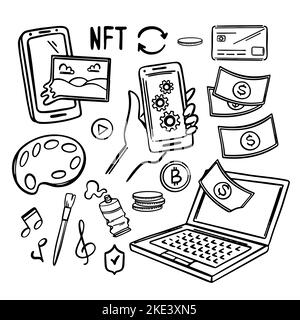 ONLINE-KAUFHANDEL Internet verkauft Store of Arts and Musical Works for Crypto Network Technology for Trade Marketplace mit nicht-fungible Token Stock Vektor