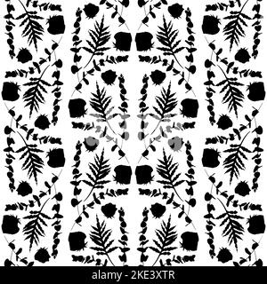 Nahtloses Boho-Muster mit Eukalyptus, Rosenblüten und Palmblättern Stock Vektor